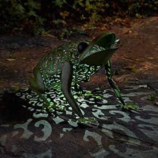 Solar-Frosch, Metall, grün, 26 x 33 x 32 cm, weiße u. Farbwechsel LED