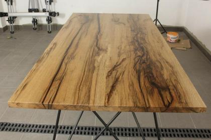 COUCHTISCH MASSIVHOLZ SCHWARZ STAHL HANDGEMACHT EPOXIDHARZ LACKIERT 180x88x78cm