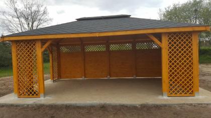 GARTENHAUS GARTENLAUBE KLEBEDACH HOLZ LEHENBERG BITUMENSCHINDELN 6x4m