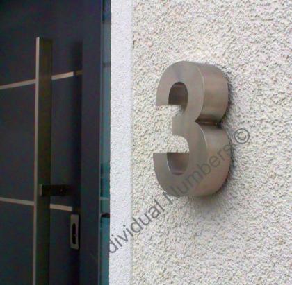 3D Hausnummer in Edelstahl 190mm Hoch und 40mm Tief - Nr. 3