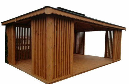 GARTENLAUBE KLEBEDACH MIT HOLZ MIELNO BITUMENSCHINDELN 6x4m