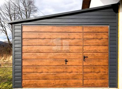 Blechgarage 3,5x6m Metallgarage Fertiggarage Gartenschuppen Holzoptik GP90