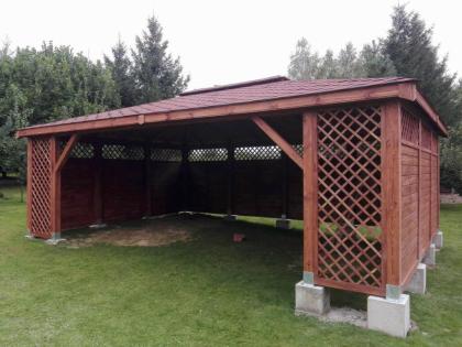 GARTENHAUS GARTENLAUBE KLEBEDACH HOLZ LEHENBERG BITUMENSCHINDELN 6x4m