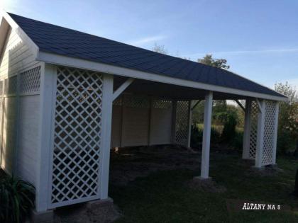 GARTENHÄUSCHEN WOLOMIN LAUBE HOLZHAUS PAVILLONS MASSIVHOLZ KLEBEDACH 7x4, 5m