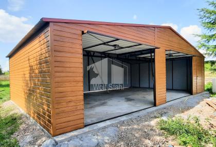 Blechgarage 9x6m Metallgarage Fertiggarage Doppelgarage Holzoptik Garage mit Sat