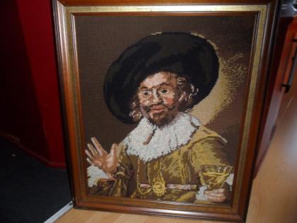 Handgestickter Gobelin  mit  Nussbaum Holzrahmen