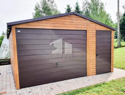  Blechgarage 4,5x6m Metallgarage Schwingtor Satteldach Holzoptik Metalldachziege