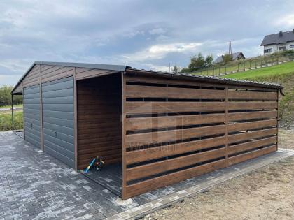 Blechgarage 6x6m Carport und Garage Doppelgarage Holzoptik Metallgarage Metallda