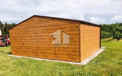 Blechgarage 6x5m Stahlgarage Doppelgarage Garage mit Schwingtor Holzoptik Garten