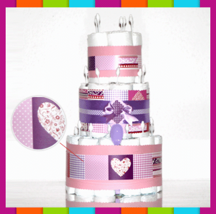 Windeltorte XXL 3-stöckig mit Motiv Muster zur Taufe Geburt Babygeschenk