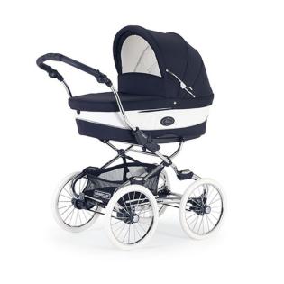 Edel: Kinderwagen im Retro-Look mit großen Speichenrädern und Kunstleder