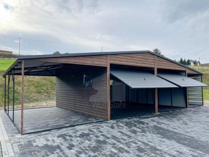 Blechgarage 6x6m Carport und Garage Doppelgarage Holzoptik Metallgarage Metallda