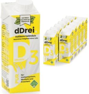 DDrei-Milch – Vitamin-D3-Vollmilch in 250-ml-Trinkpäckchen