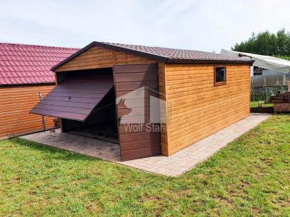  Blechgarage 4,5x6m Metallgarage Schwingtor Satteldach Holzoptik Metalldachziege