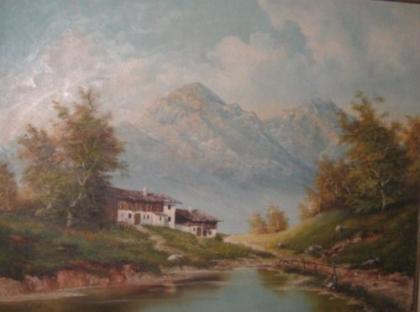 Landschaft von W .Motz, signiertes Gemälde