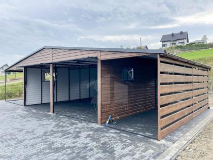 Blechgarage 6x6m Carport und Garage Doppelgarage Holzoptik Metallgarage Metallda