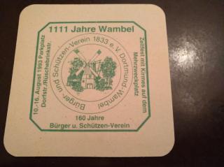 Bierdeckel 160 Jahre Schützen Verein Schnapszahl 1111 Jahre Wambel