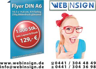 Flyer, Handzettel, Flugblatt, Werbezettel, DIN A6, 1000 Stck. nur 129 EUR