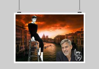 GEORGE CLOONEY + AUDREY HEPBURN in Venedig Souvenir. 60x40 cm. Blickfang! Gesche