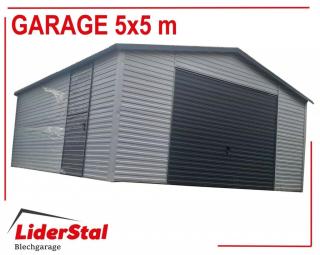 Blechgarage 5x5 in RAL7016 mit Schwingtor mit Horizontalpanel Garage verzinkt