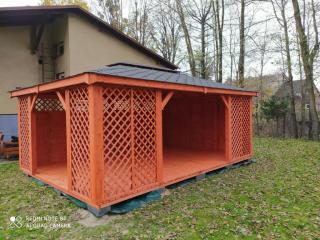 GARTENHAUS GARTENLAUBE KLEBEDACH HOLZ LEHENBERG BITUMENSCHINDELN 6x4m