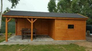 FERIENHAUS GARTENHAUS GARTENLAUBE ÜBERDACHUNG KLEBEDACH MIT HOLZ