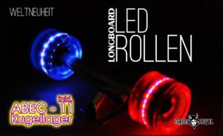 Weltneuheit: LED Longboard / Skateboard Rollen v. Streetdevil Super Optik Wheels