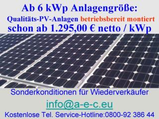 Top Photovoltaikanlagen ab 6 kWp Anlagengröße: 1.050,00€ netto/kWp